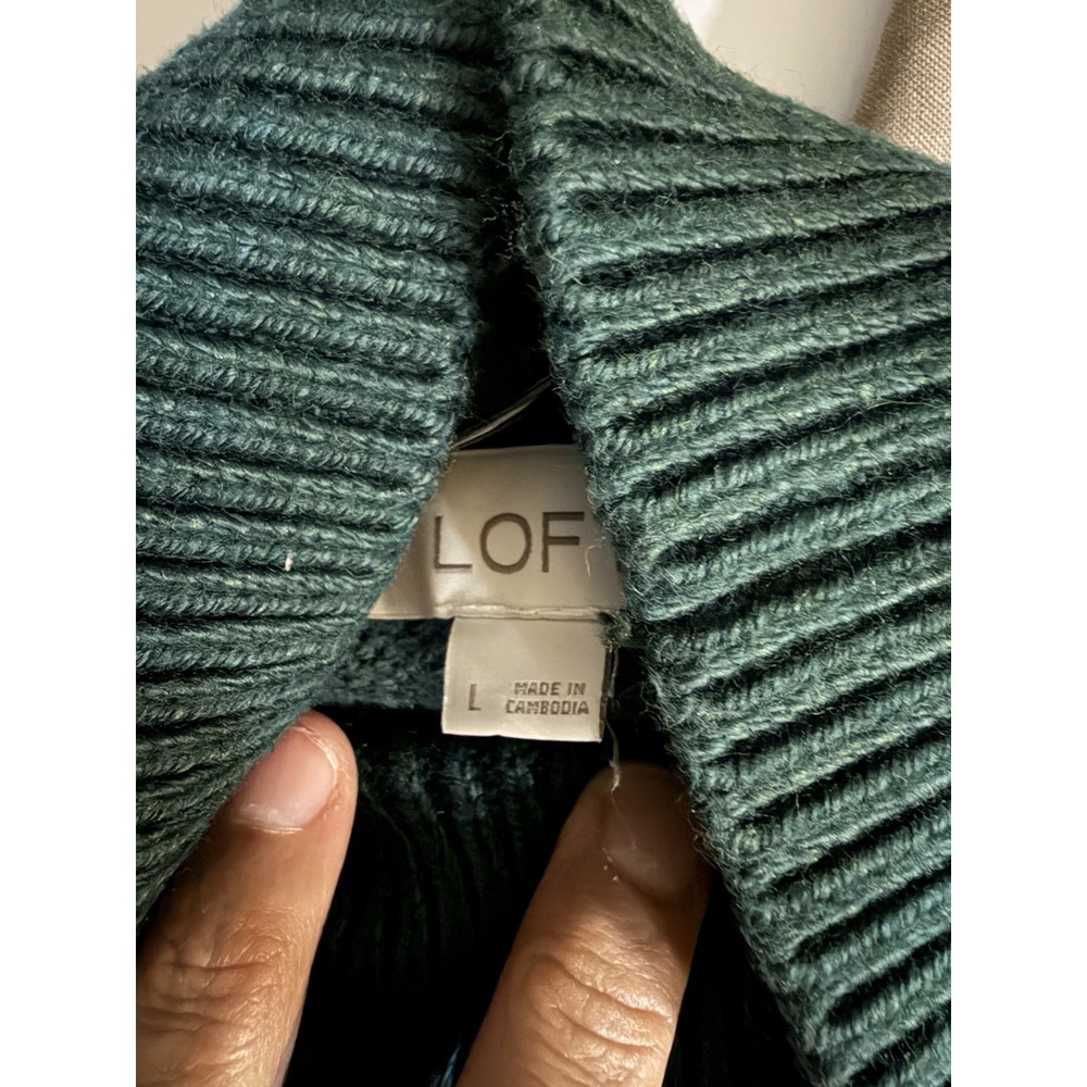 Loft Cotton Blend Large Green Mock Neck Sleeveless Sweater Holiday Capsule Wardr - Picture 3 of 5